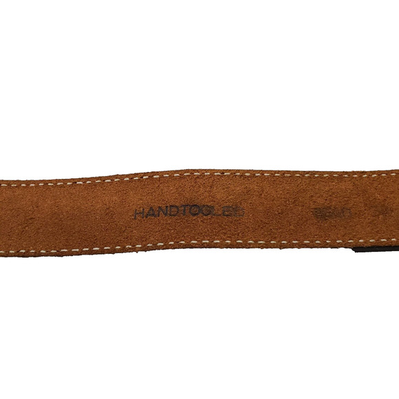 Double J Saddlery Yoakum Texas Natural Floral Tooled Ranger Belt Size 32 Brown - Picture 3 of 4
